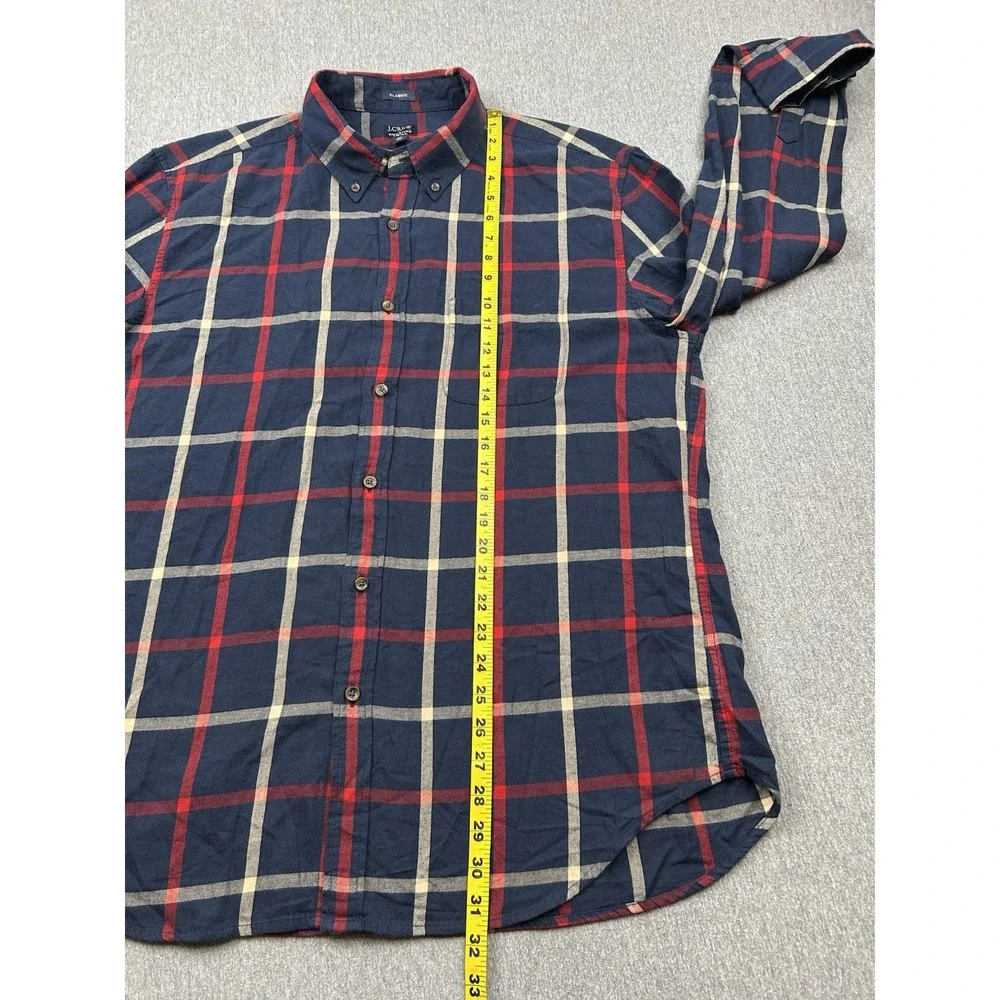J Crew Brushed Twill Cotton Plaid Shirt Mens XL Blue Red Long Sleeve Button Down
